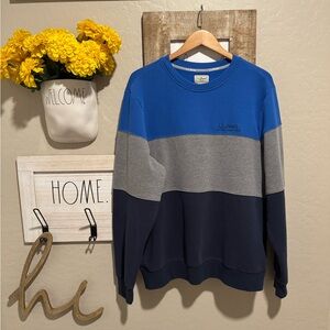 Vintage LL Bean Colorblock Sweatshirt Men Blue Embroidered Logo Rugby
